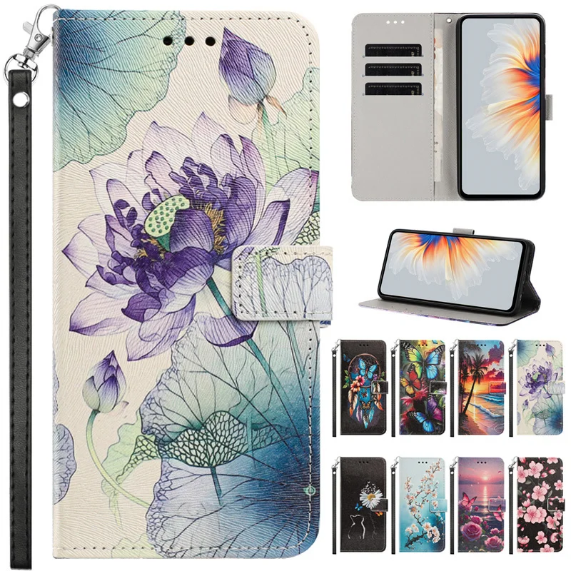 Sunset Painted Wallet Leather Phone Case Cover