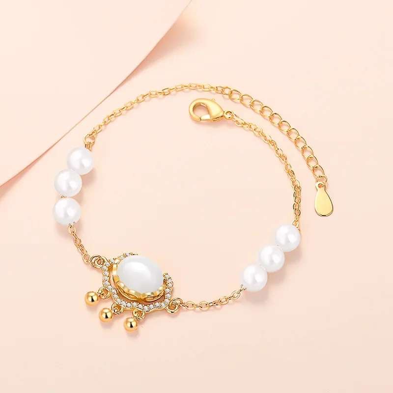 

TKJ Fashion Natural Pearl Safe Lock Cubic Zirconia Bracelet Women's Exquisite Accessories Jewelry Gifts
