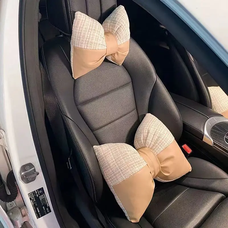 

Car Summer Head Pillow Cute Small Fragrant Wind Bow Four Seasons Universal Breathable Simple Car Lumbar Neck Pillow Car Interior