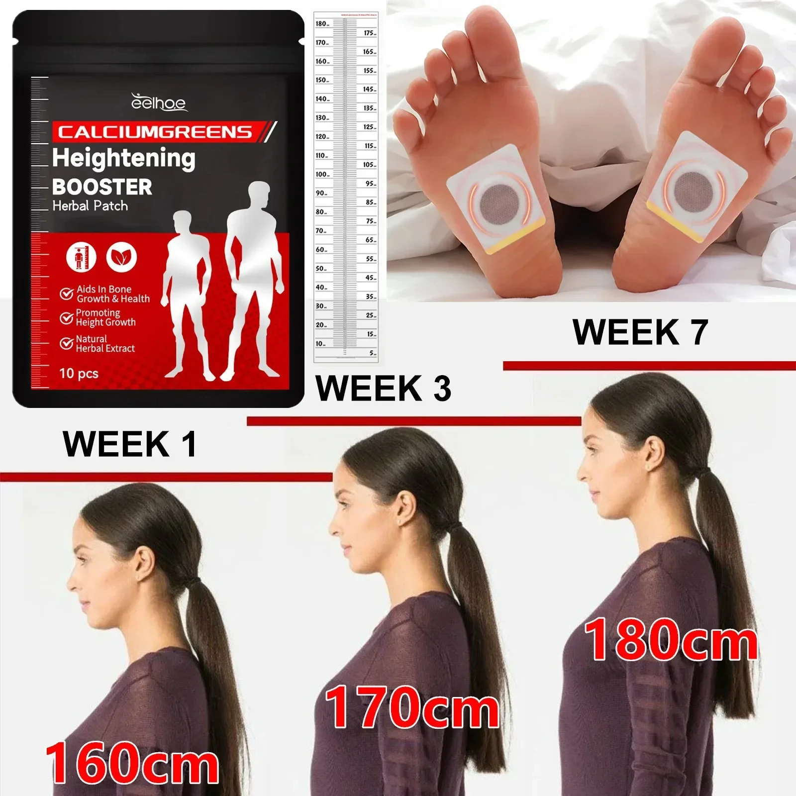 Height Growth Hormone Enhancer Plaster 200/100PCS Grow Taller Foot Patch Bone Strength Calcium Vitamin D Supplements Adults Teen