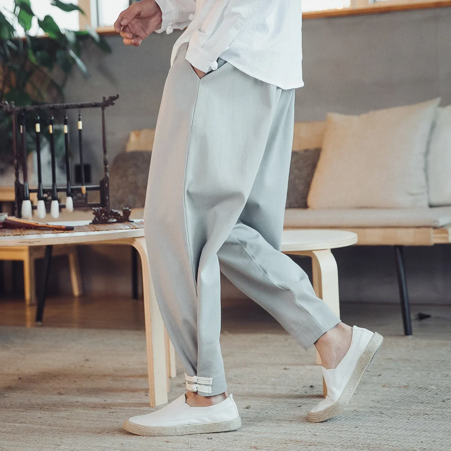 Men Hanfu Pants Casual Loose Large Chinese Style Spring Autumn Traditional Male Kimono