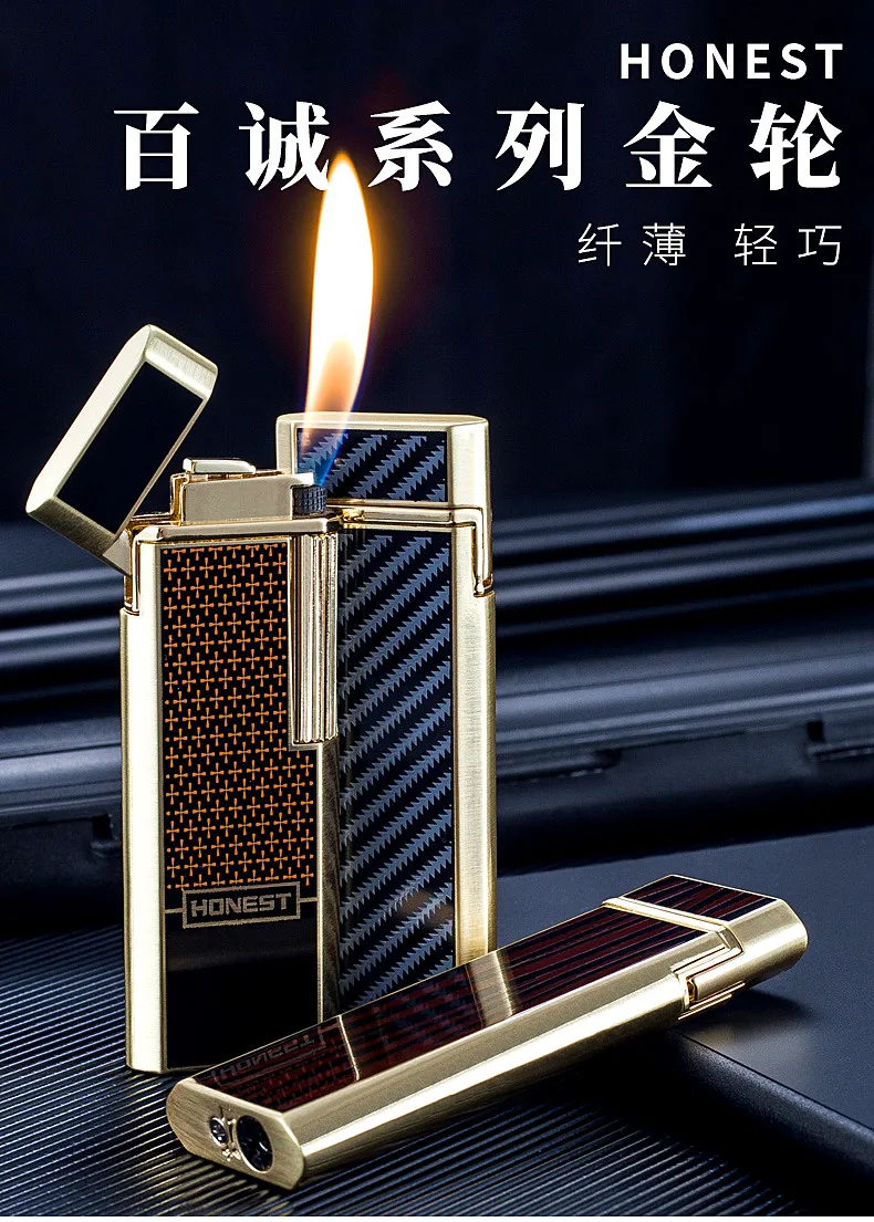 HONEST Genuine Narrow Retro Metal Sideslip Lighter Windproof