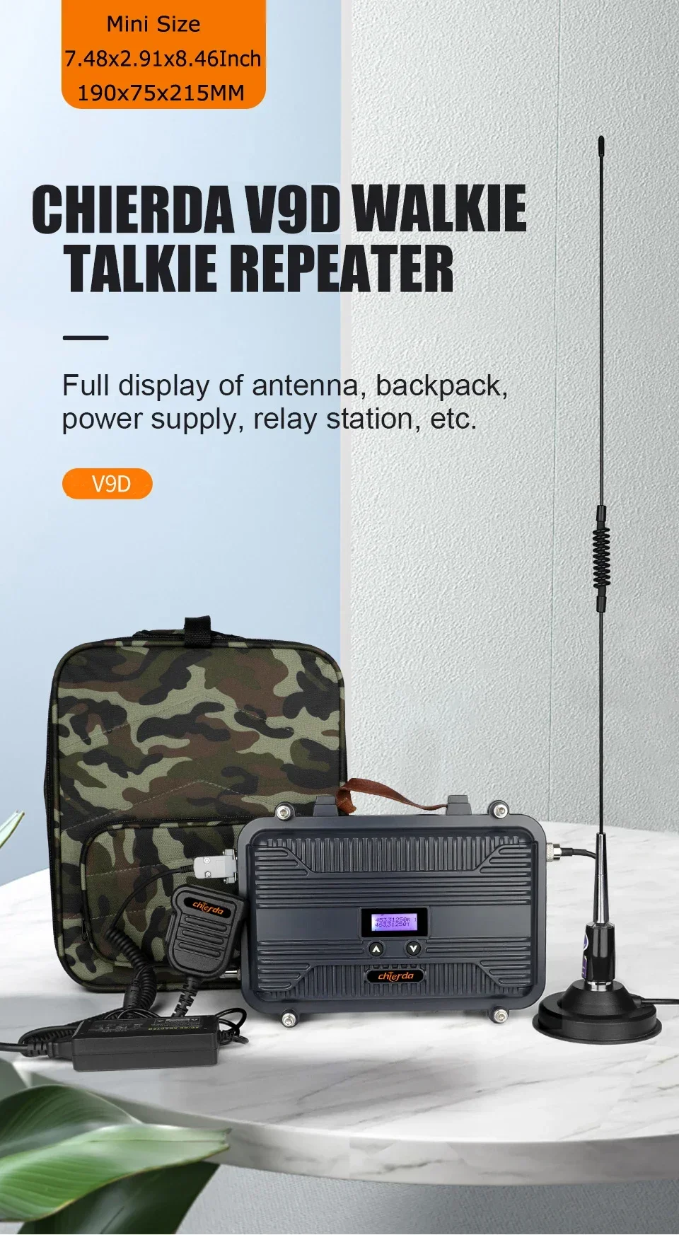 핫세일 DMR 디지털 미니 듀플렉스 UHF/VHF 10W 양방향 무전기 휴대용 리피터 통신 범위 20KM 워키토키 기지국 V9D