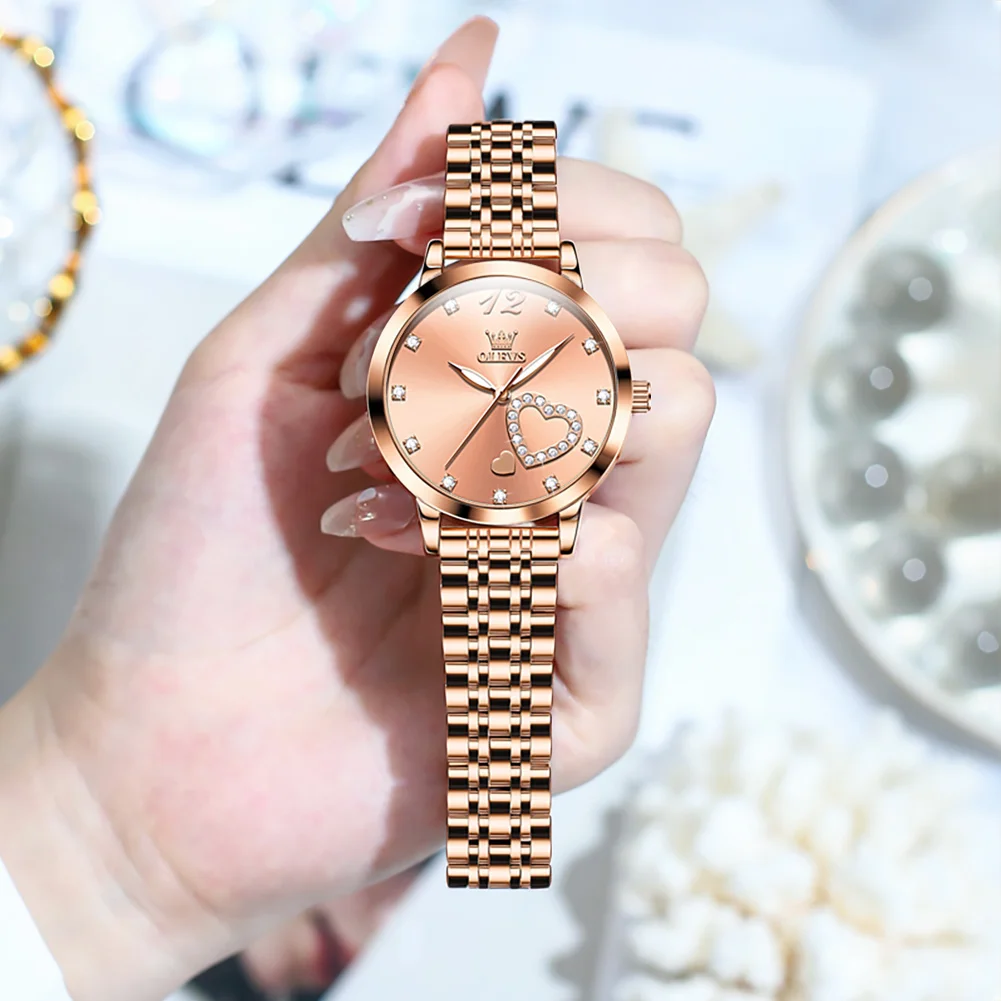 OLEVS New Diamond Women Quartz Watches Creative Love Dial Women's Wrist Watches Ladies  Waterproof Female Relogio Feminino