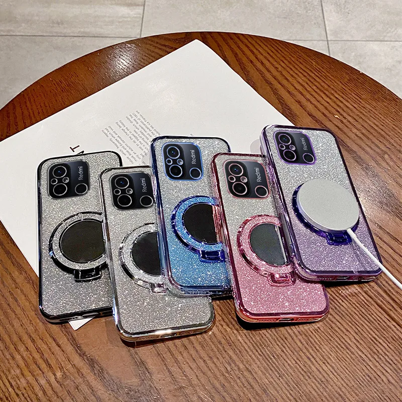 Mirror Magnetic Bracket Glitter Plating Soft Back Case