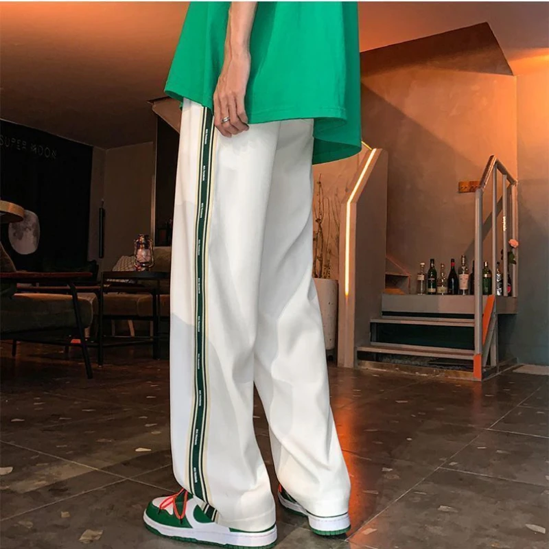 EBAIHUI Men's Sports Pants Versatile Straight Tube Casual Male Pants Spring Autumn Inns Solid Color Loose Panel Design Trousers