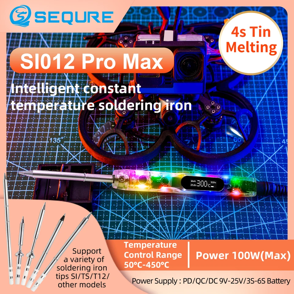 FNIRSI HS-02B 100W draagbare soldeerbout kit, 2S snelle verwarming, 222-100 °F, vooraf ingestelde temperatuur van 3 groepen, 3 soldeertips, slimme digitale soldeerbout pen tool voor elektronica