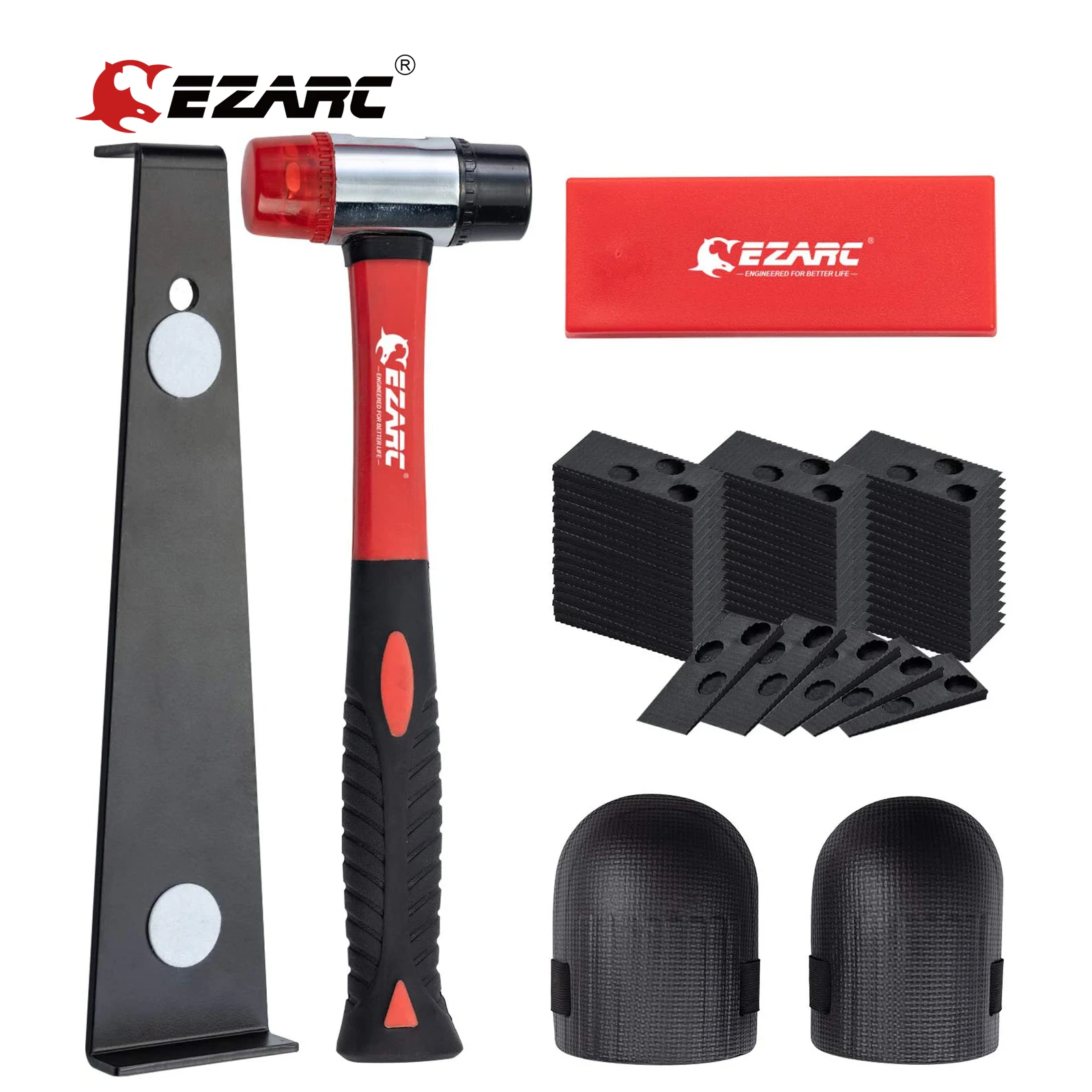 EZARC Laminate Wood Flooring Installation Kit with 60 Spacers,Pull Bar, Rubber Tapping Block, Double-Faced Mallet, Foam Kneepads laminate floor repair kit wood furniture crack mending set with handheld melting tool flooring finishing accessories