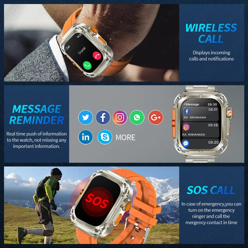 LIGE 2025 New 2.1" Ultra HD NFC Voice Call Smart Watch Men Compass GPS Track 460mAh Battery Waterproof Watches For HUAWEI Xiaomi