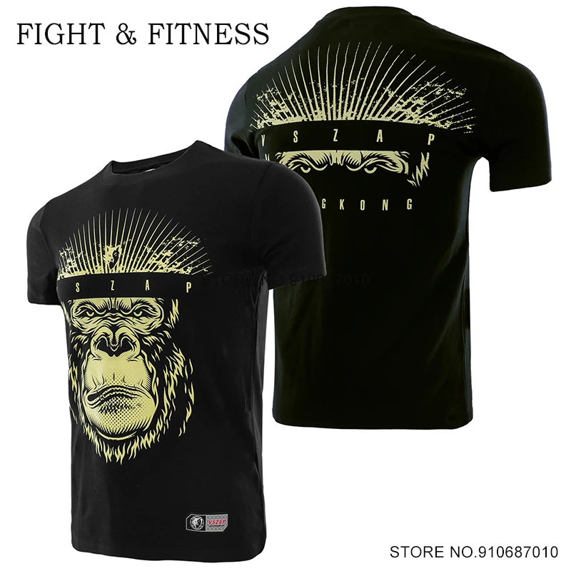 

Muay Thai T Shirt Gorilla Vszap Kickboxing Boxing Training Shirts Men Women Gym Cotton MMA BJJ Top Tee Martial Arts Clothing