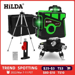 HILDA лазерный уровень 12 линий, HILDA мощный 3D лазерный уровень самовыравнивания, зеленый