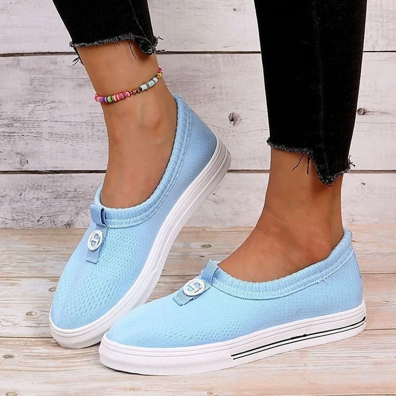 Ladies Casual Vulcanized Shoes Ladies Mesh Sneakers Ladies Knit Flat Ladies Slip-on Women's Shoes Size 43 Feminino Zapatos