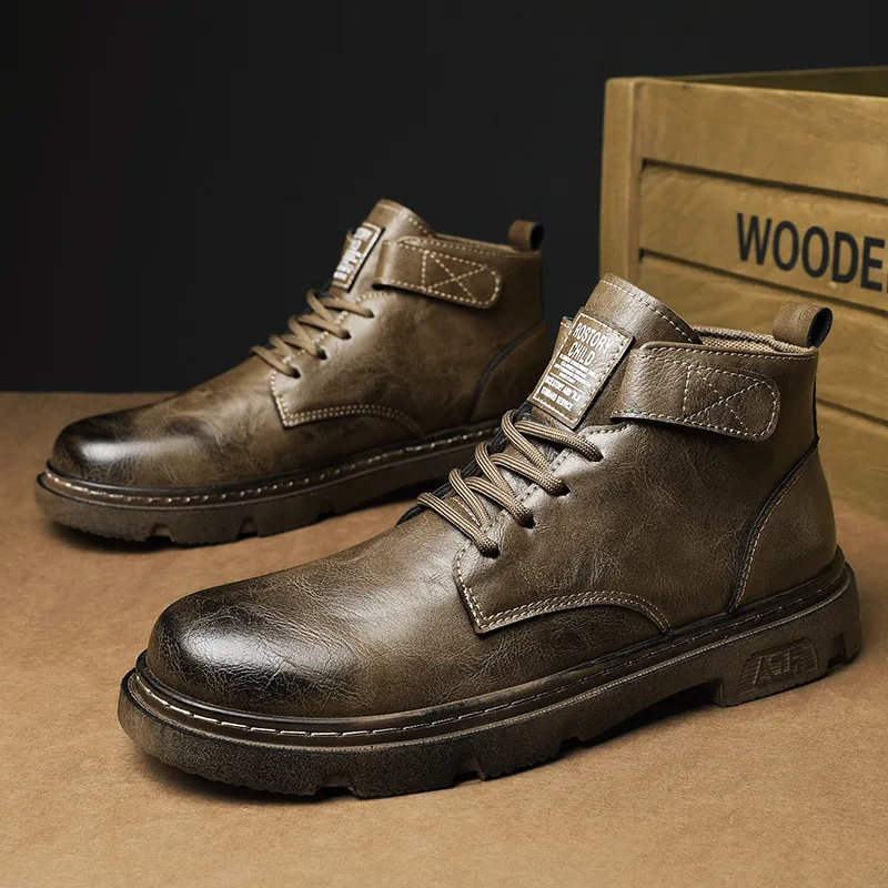 Men Shoes Autumn New Martn Boots Luxury Brand High Top Leather Shoes Round Toe Retro Men Leather Boots Zapatos De Hombre