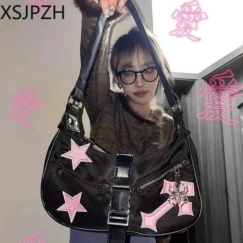 

Xsjpzh 2023 New INS Style Pink Star Spider Crescent Shoulder Bag Y2K Millennium Spicy Girl Cross Underarm Bag Fashion Versatile