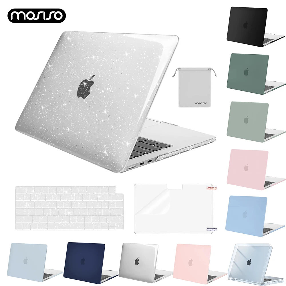 MOSISO for MacBook Air 13.6 Case M4 A3240 M3 A3113 M2 A2681 Pro16 Sparkly Glitter Hard Shell&Keyboard Cover&Screen Film&Pouch