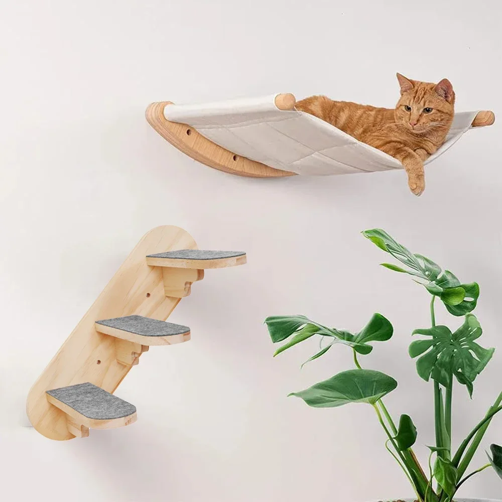Set 2 Gradini Da Parete In Legno Per Gatti VANZACK – Mensole Per Arrampicata, Salto E Riposo – Dimensioni 26x18x10 Cm, Adatte A Tutti Gli Ambienti