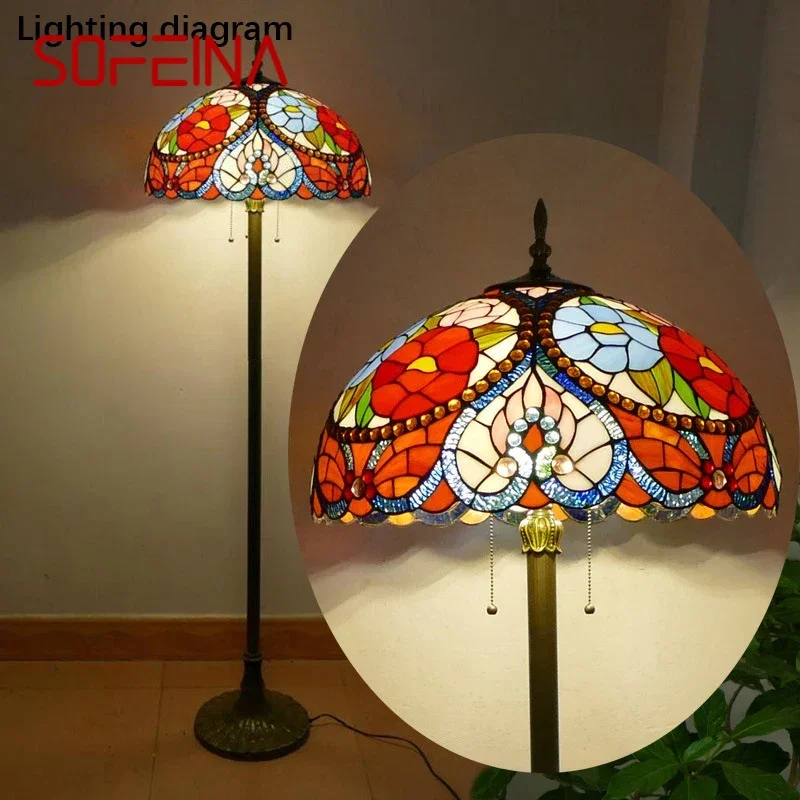 

SOFEINA Tiffany Floor Lamp American Retro Living Room Bedroom Lamp Country Stained Glass Floor Lamp