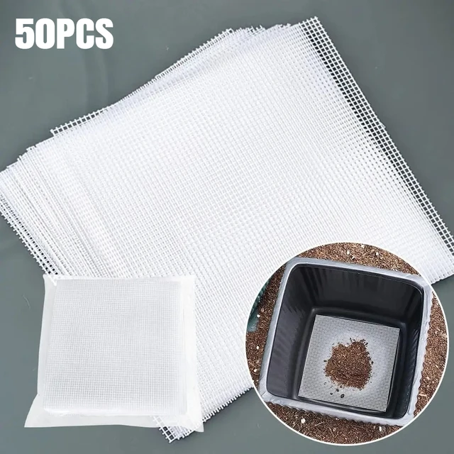 50PCS Flower Pot Mesh Pad - Anti Leak Soil Protector for Ceramic Pots, Breathable Insect Proof Garden Gasket (10x10cm PVC) 2