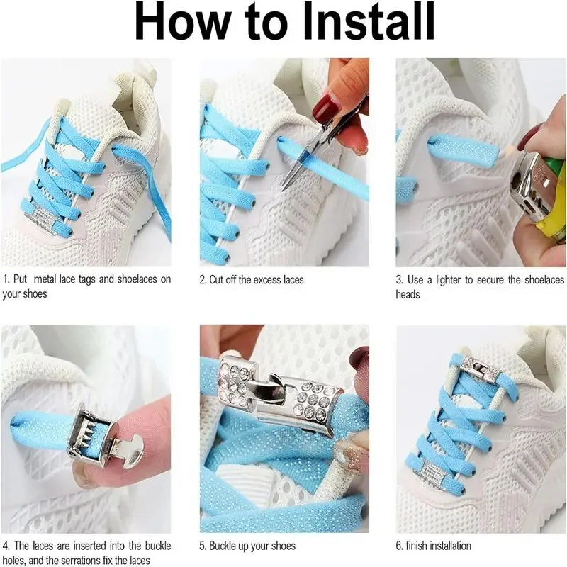 No Tie Shoe Laces Bling Diamond Cross Locks Shoelace Charms For Women Sneakers Luxury Smart Buckle AF1 Metal Elastic Shoelaces