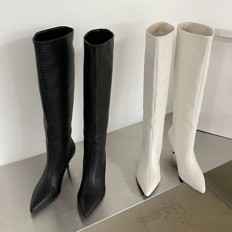 Women Knee Boots Eilyken Design Pointed Toe Women Knee-High Boots Designer Party Dress Street Long Booties Thin Low Heels Shoes
