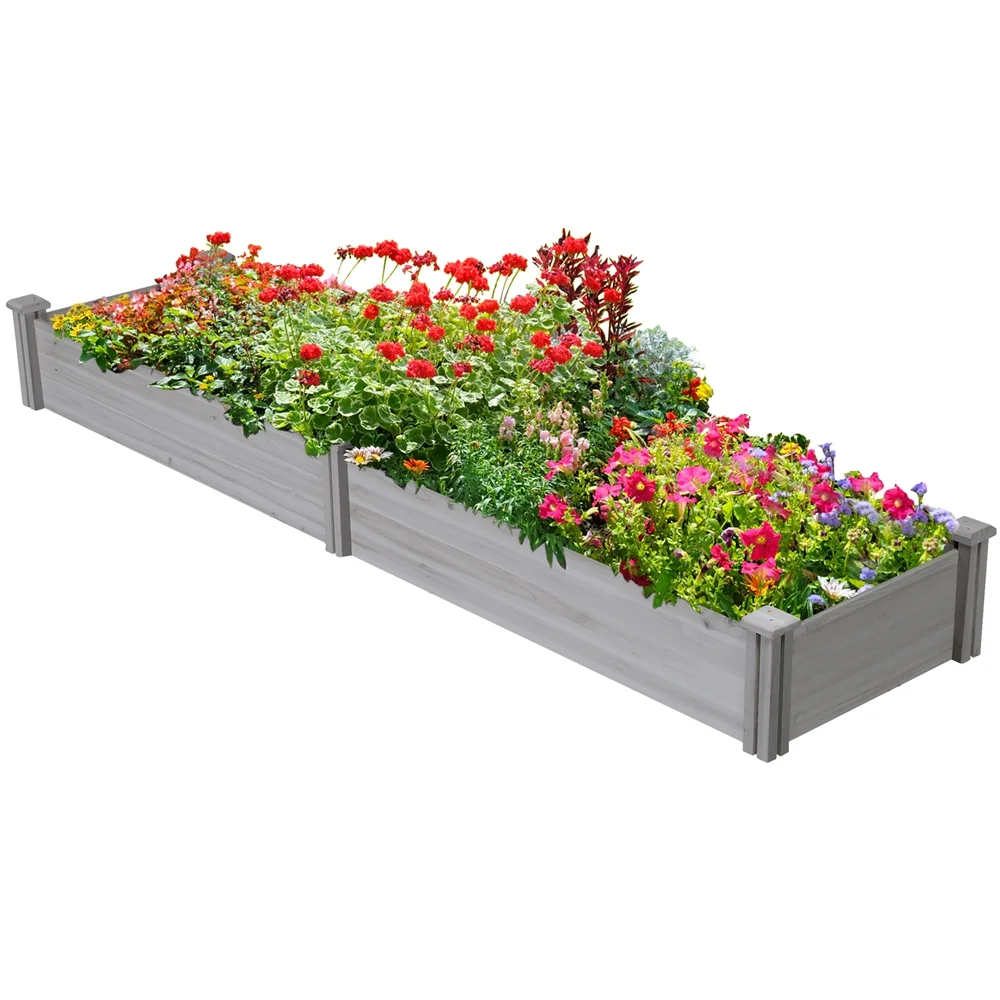 

Easyfashion Wooden Raised Garden Bed Divisible Planter Box,Gray