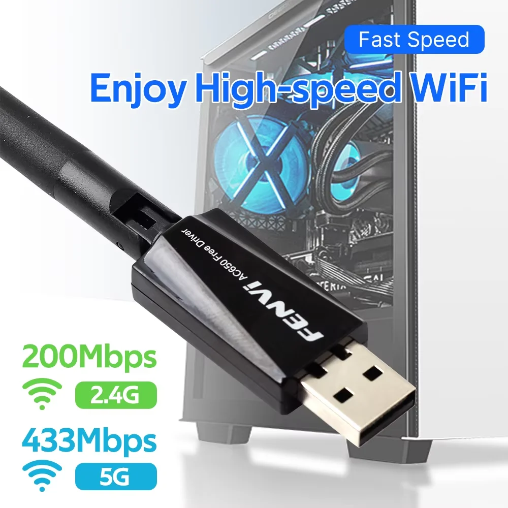 650M USB WiFi 어댑터 듀얼 밴드 2.4G 5.8G 고이득 안테나 RTL8811CU 무선 네트워크 카드 PC 노트북 Windows 10 11용