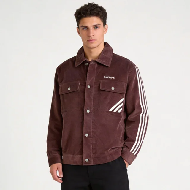 Adidas Originals Coach Jacket American Retro Corduroy Fashion Veste à manches longues à simple boutonnage pour homme Shadow Brown Iw3263 1