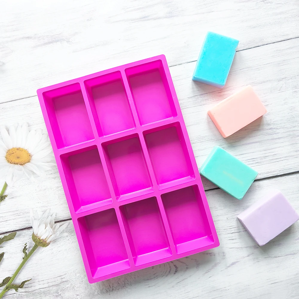 Silicone Soap Mold 9-connected Rectangular for Baking Cake 1PC