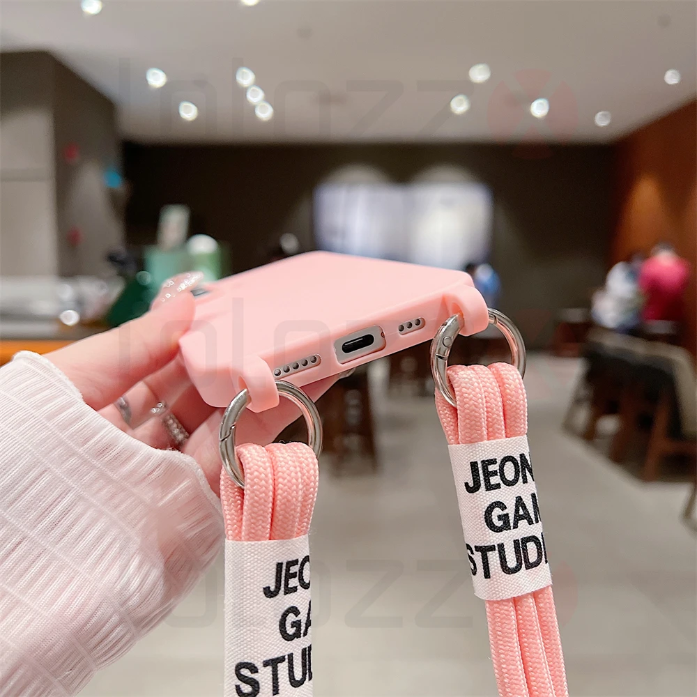 Crossbody Necklace Strap Cord Matte Soft Phone Case For iPhone 16 15 Pro Max 14 Plus 13 12 11 Liquid Silicone Shockproof Cover_voghion.com