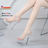 Shoe for Party Club Stripper Heels Women Shoes Platform High Heels Sandals Clear Sexy Pole Dance 15cm High Plus Size Slippers - Image 6