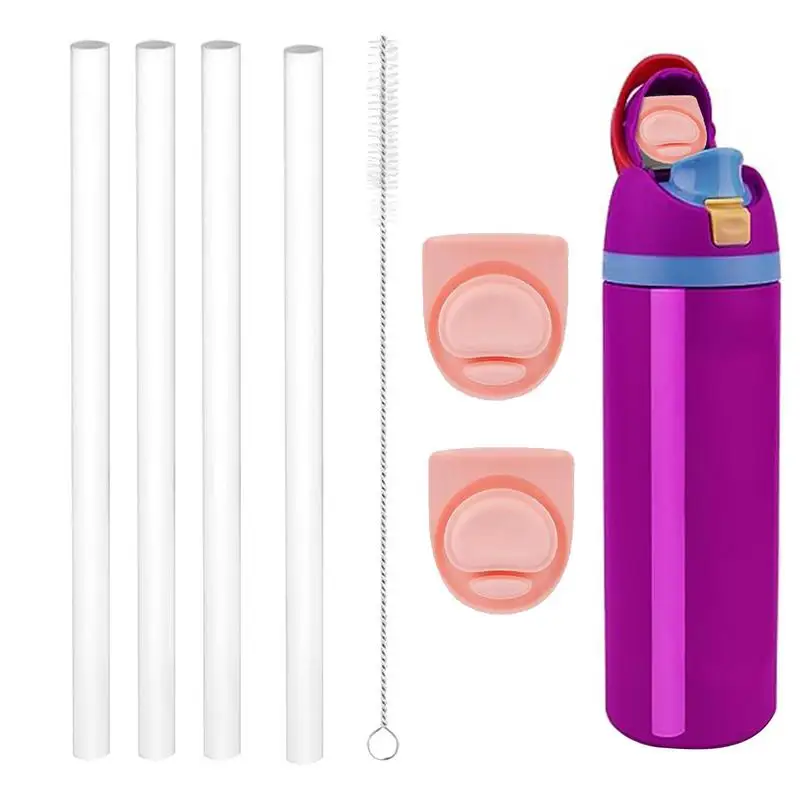 Drinking Straws With Cleaning Brush For Owala FreeSip Water Bottle Top Lid Seal Bottle Caps Leak For Stainless Steel Owala