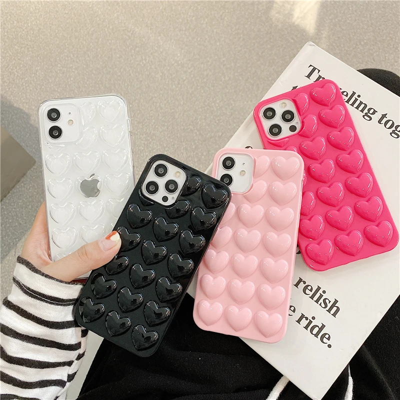 3d Love Heart Ring Holder Square Leather Case For Iphone 14 13 12 11 Pro  Max Plus - Temu