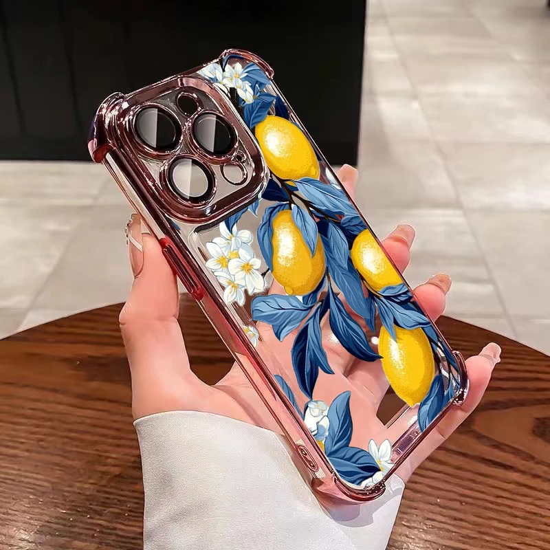 Summer Lemon Shockproof Phone Case - Full Protection with Stylish Plating Design