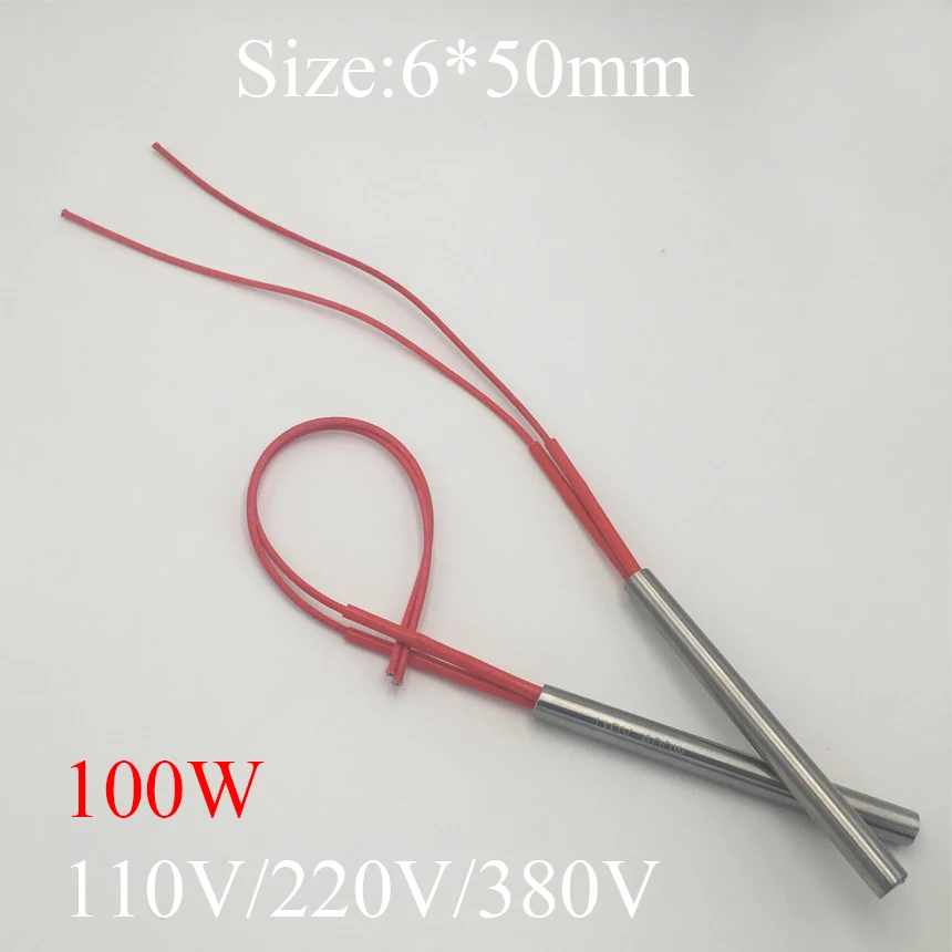 

6x50 6*50mm 100W AC 110V 220V 380V Stainless Steel Cylinder Tube Mold Heating Element Single End Cartridge Heater