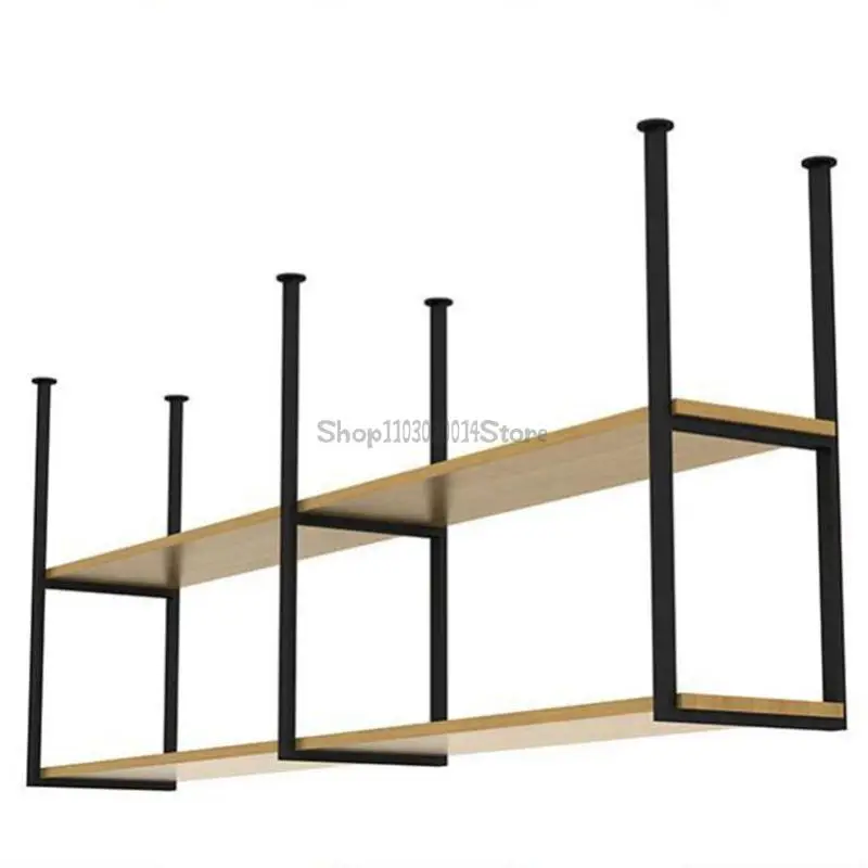 Nordic Solid Wood Kitchen Bar Hanging Rack Storage Rack Restaurant Iron Hanging Cabinet Metal Ceiling Wine