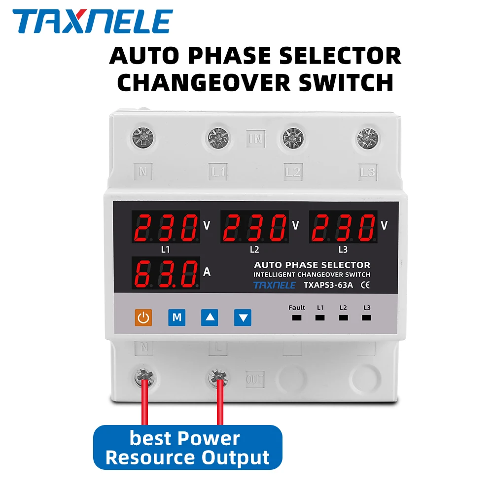 スイッチ 63A 3 phase 3P+N Din rail phase selector Voltmeter