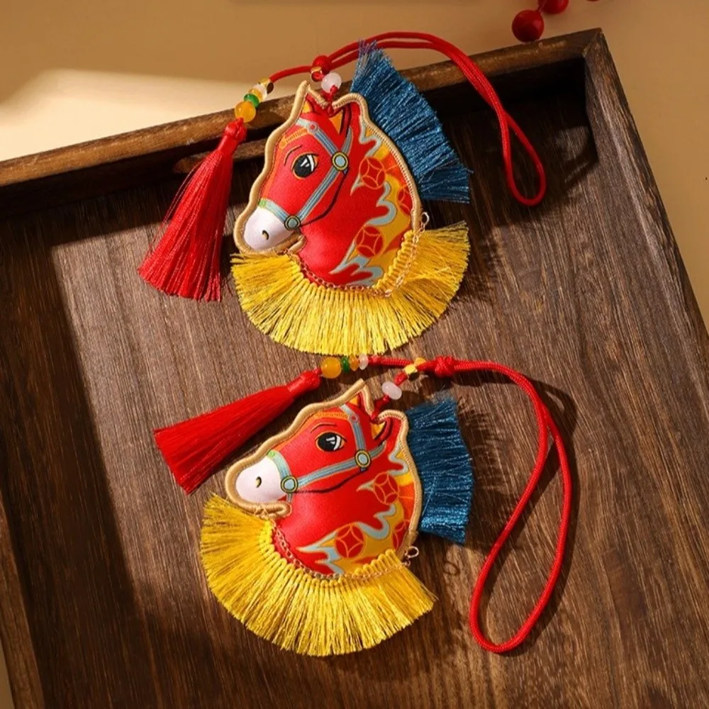 Chinese Style Pony Embroidered Pendant Spring Festival Tassel Horse Hanging Decoration Keychain Zodiac Mascot