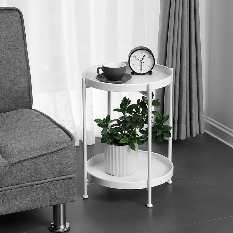 Nordic Iron Double-Layer Coffee Table Living Room Sofa and Bedside Side Table Bedroom B & B Coffee Small round