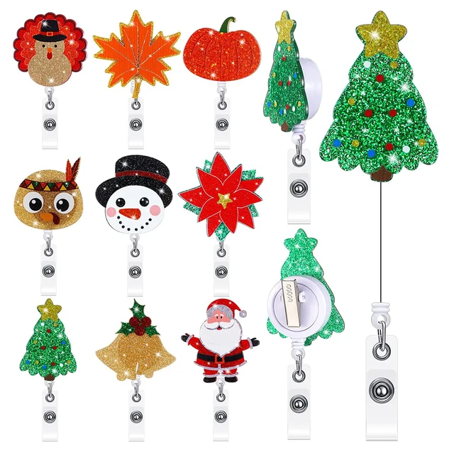 New Arrival 1 Piece Glitter Retractable Nurse Badge Reel Christmas