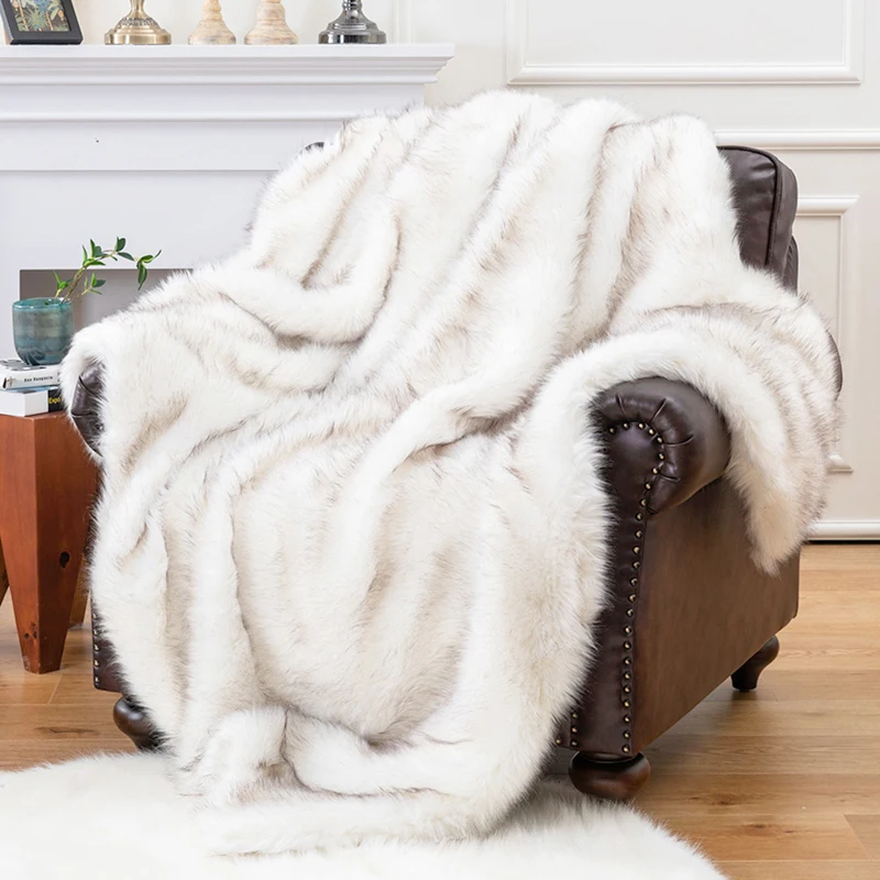 Faux Fur Blanket Plaid for Sofa Luxury Fox Fur Throw Blanket Winter Warm Fluffy Soft Blankets Bedspread on the Bed - Image 3