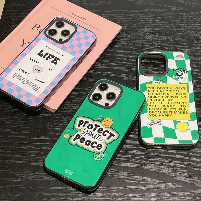 

2.0 Version Acrylic Upgrade Border Fashion Plaid Phone Case Cover for IPhone 11 12 13 14 15 Pro Max Case for IPhone 15 Pro Max