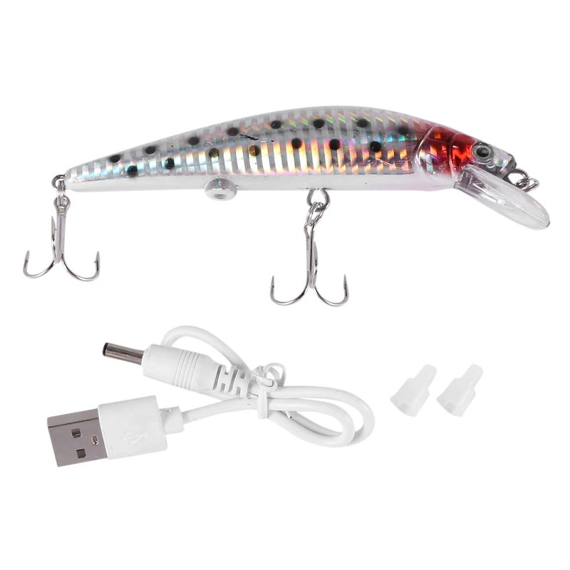 USB Rechargeable LED Twitching Fish Lure Electric Bait Life Like Vibrate Fishing Lure Triple