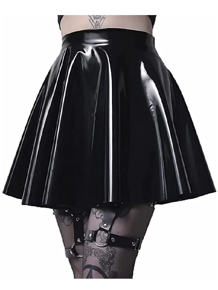 

Women's Ruffle Skirt Gothic High Waist Flounced Skirts PVC Faux Leather Pleated Skirt Cosplay Mirror Imitation Latex Minifalda