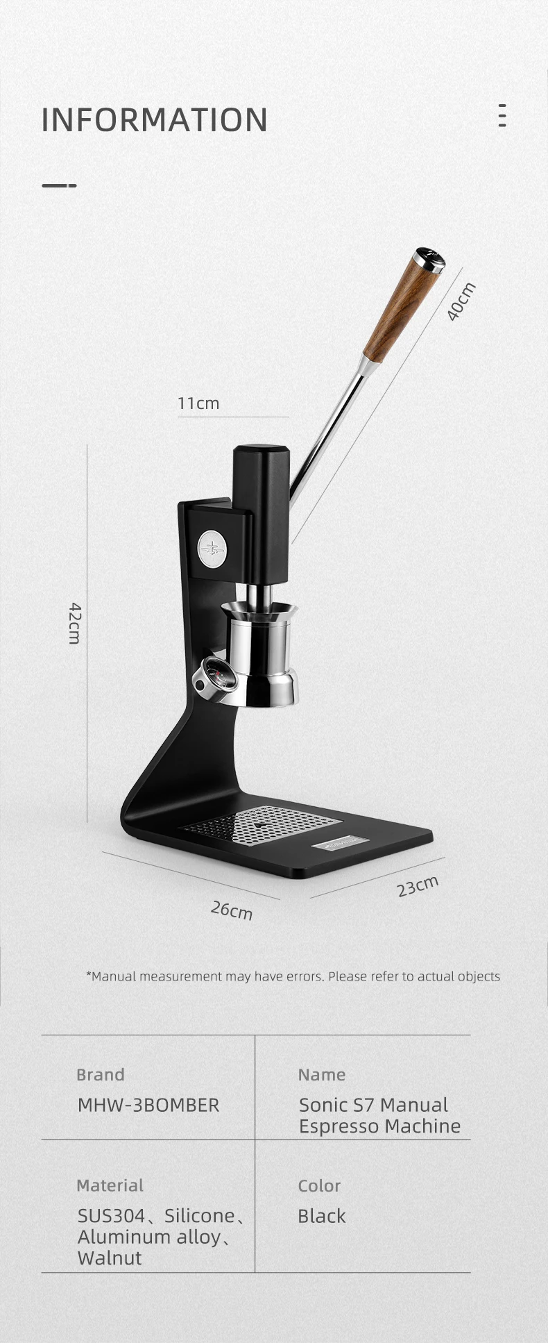 Description Picture 2 of itemMHW-3BOMBER Manual Lever Espresso Maker 58mm Professional Variable Pressure Espresso Machine Portable Camping Home Coffee Maker