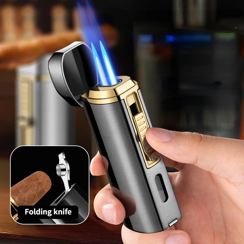 

Double Fire Direct Charge Cigar Lighter Small Welding Gun Inflatable Pocket Lighters Cigar Knife High Temperature Fuel lighter