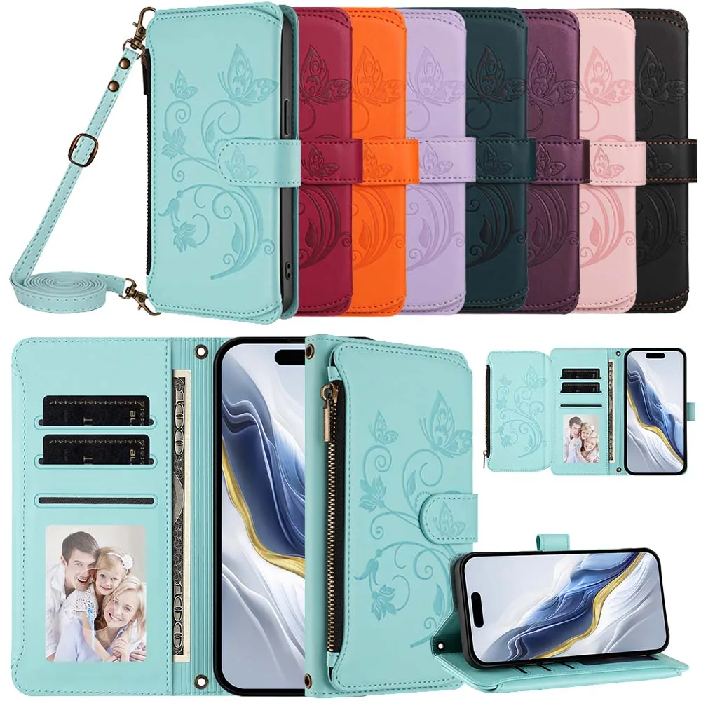 Zipper Wallet Flip Case with Multi Card Slots and Strap - Versatile and Stylish Cover