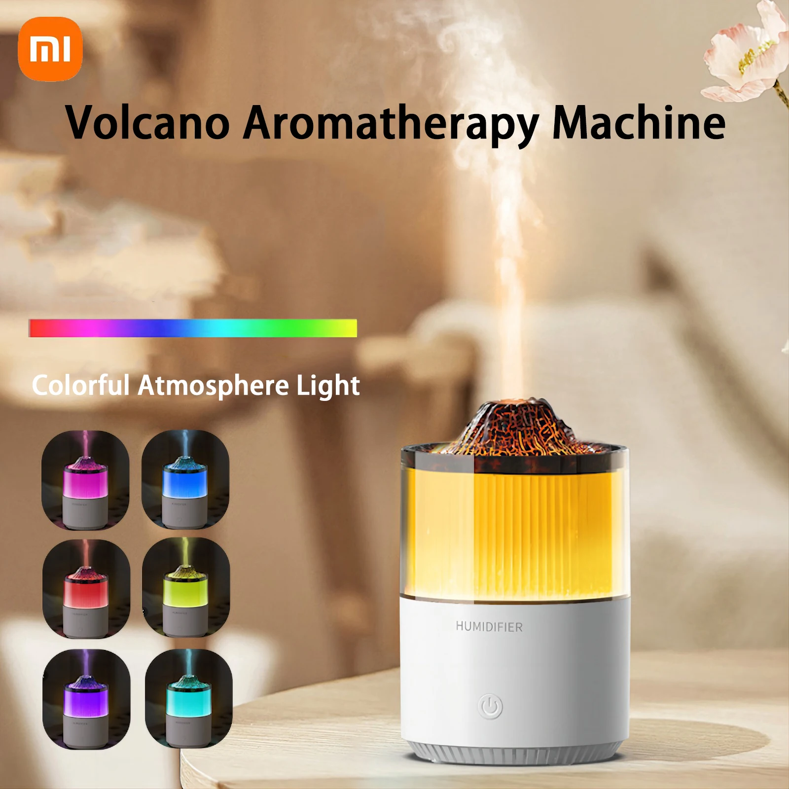 

Xiaomi Humidifier New Cool Flame Lamp Colorful Small Mini Silent Desktop Ambient Lamp Volcano Humidifier Aromatherapy Machine