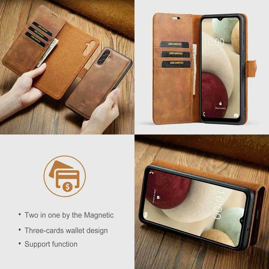 Detachable Magnetic Leather Wallet Case with Removable Flip Cover