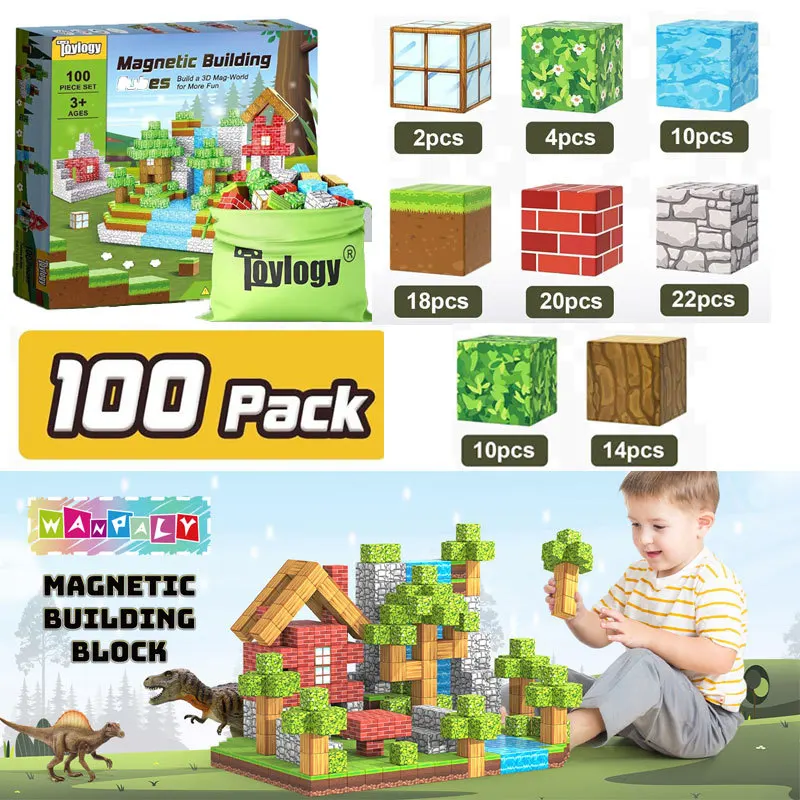 100pcs Magnetic Blocks-Build Magnet Stacking Blocks DIY Model World Set Kids Toys Children Birthday Gift Construction Toys 1