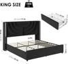 King Upholstered LED Bed Frame with 2 Storage Drawers, Velvet Platform Bed with Wingback Headboard, Solid Wooden Slats Support 5
